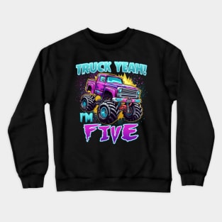 Truck yeah Birthday Tee Five year old Girl Tee Monster Truck Birthday Country Birthday Kids Crewneck Sweatshirt